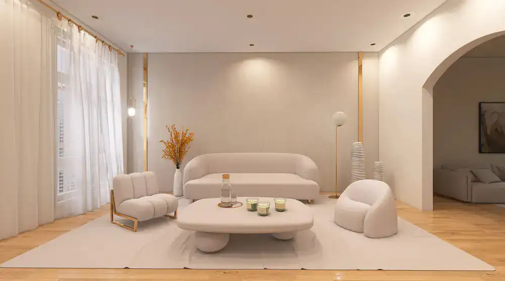 A warmly lit, modern living room showcasing contemporary BrightPromo Home furniture