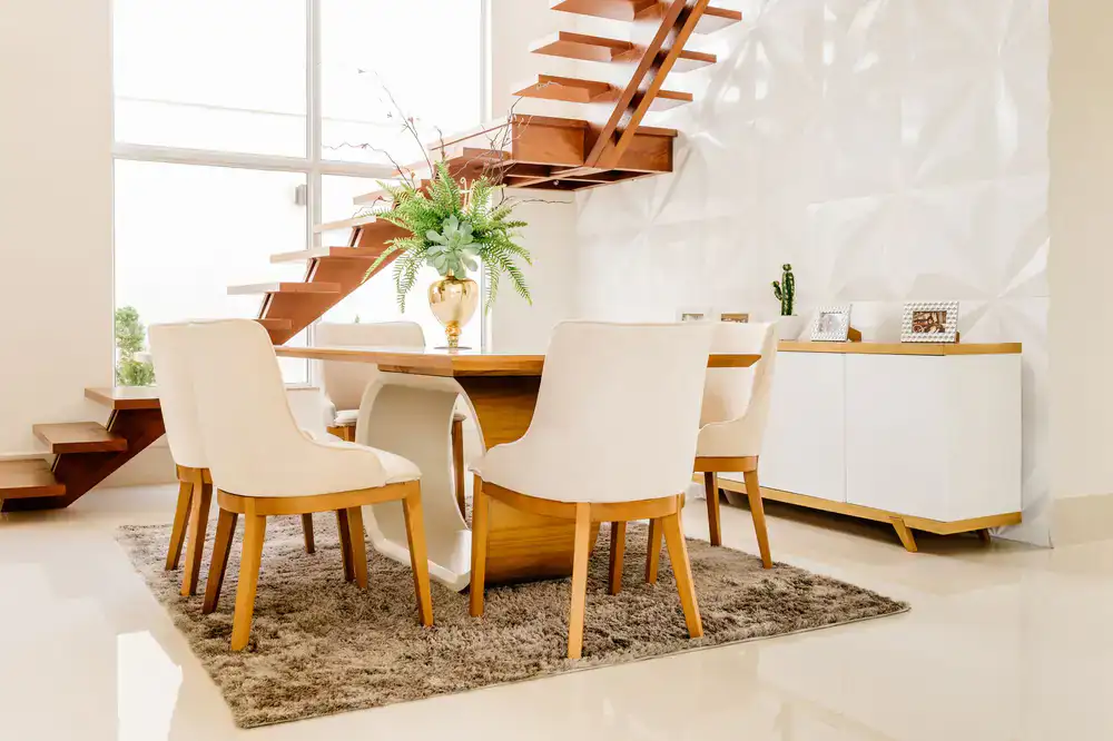 Modern wooden dining table and chairs